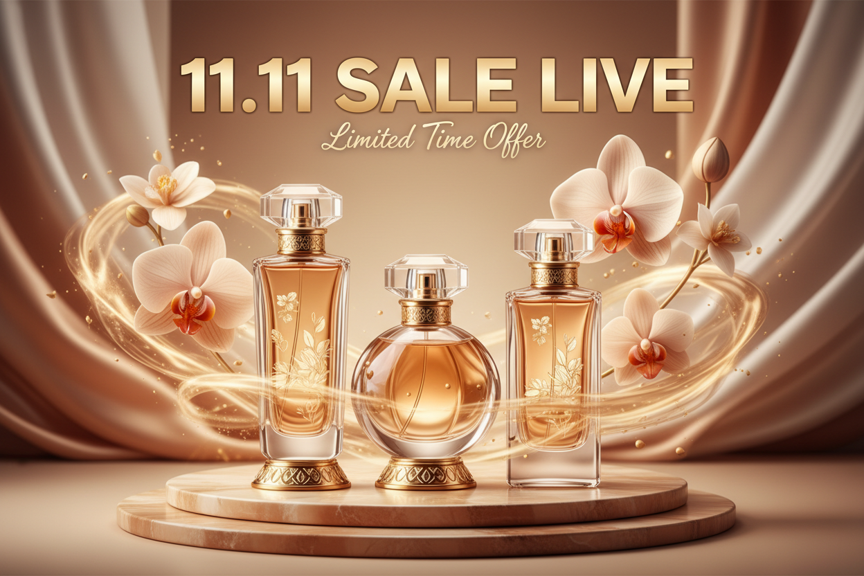 create a pic for me selling perfume with 11.11 sale live 